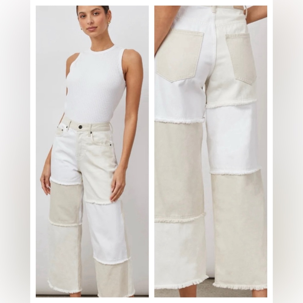 Rails Two-Tone Patchwork Wide-Leg Pants in White and Cream